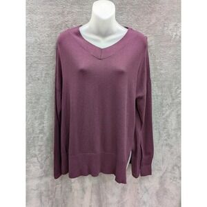 Minimalist Vneck Sweater‎ Womens Small Side Slits Casual Cozy Office Capsule